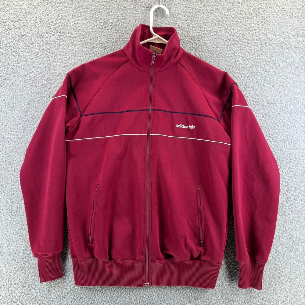 Vtg 80s Adidas Trefoil Track Jacket Maroon Burgundy Pinstripe Taiwan Mens M